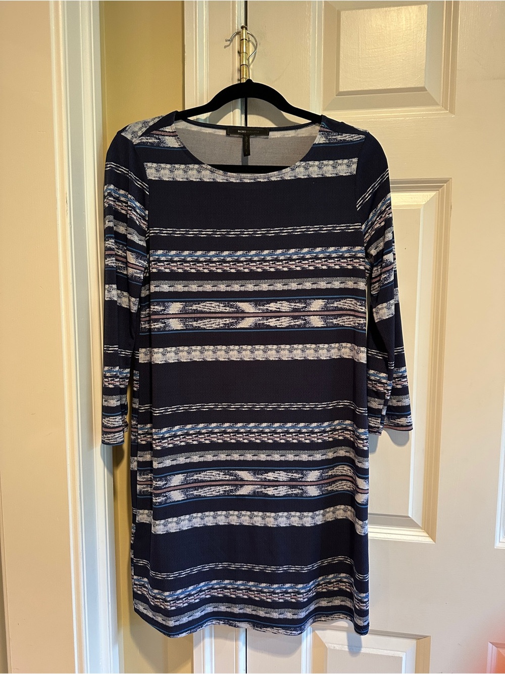 BCBGMAXAZRIA Navy Southwestern Print Shift Dress Size S